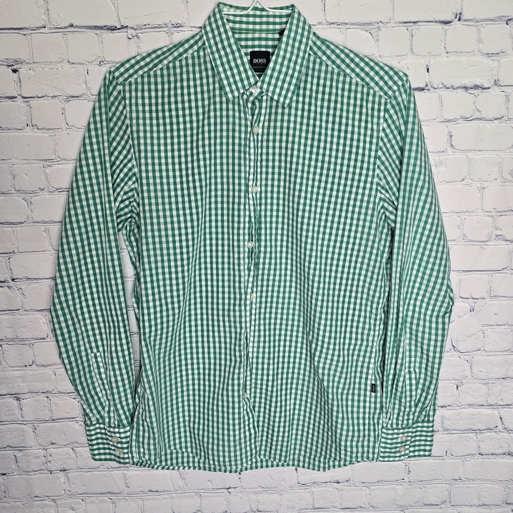 Hugo Boss Regular Fit 100% Cotton Green Checkered Casual Shirt M